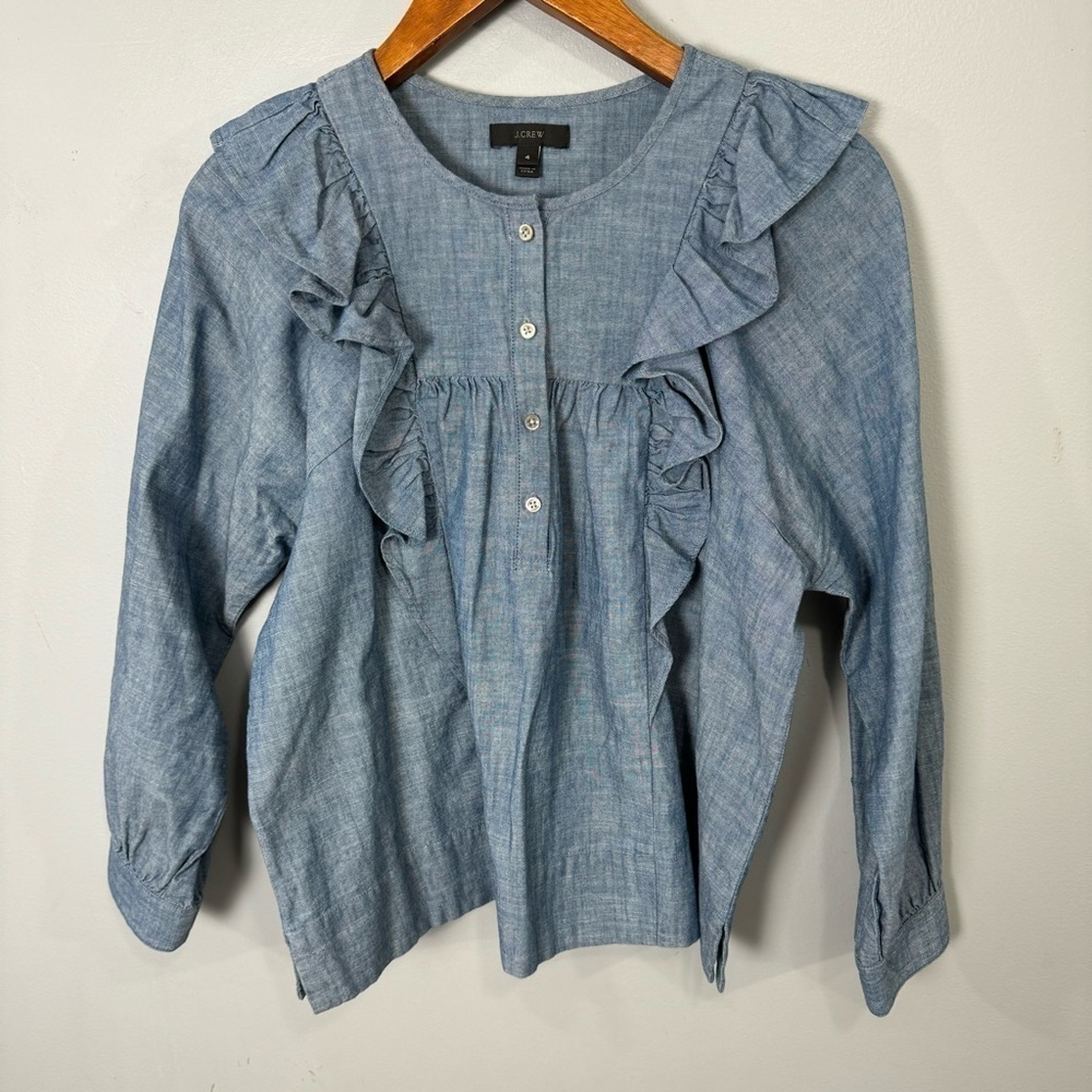J.CREW Women’s Smock Blouse Top sz 4 Chambray # C142 - Picture 2 of 9